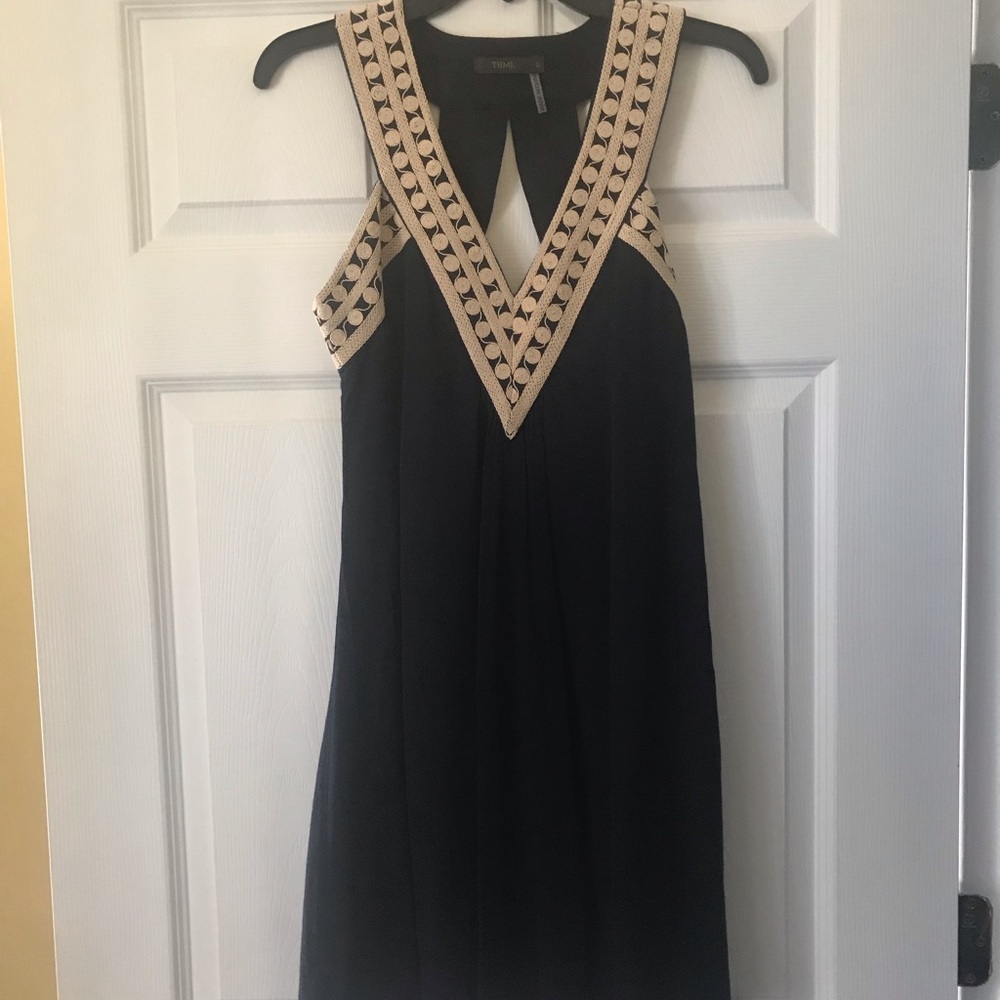 navy blue embroidered casual dress